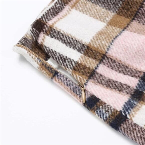 Womens High Waist Plaid Skirt Pink - Picture 4 of 6